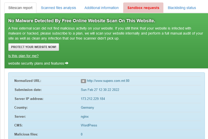 Screenshot 2022 02 27 at 19 39 20 FREE Online Website Malware Scanner Website Security Monitoring Malware Removal Quttera