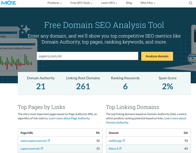 Moz Domain SEO Analysis Tool